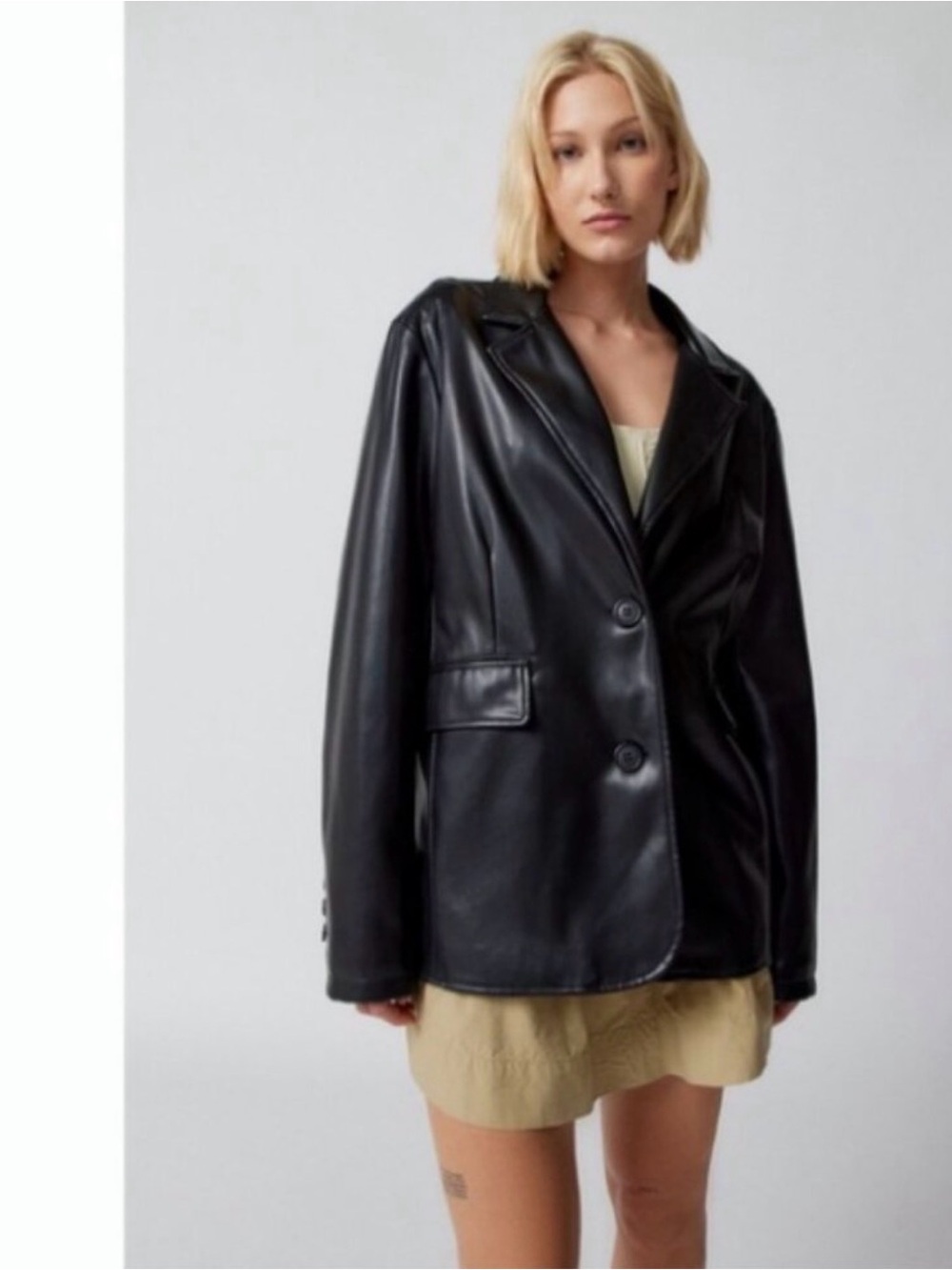 Abercrombie & Fitch Black Faux Leather Boxy Jacket SZ L